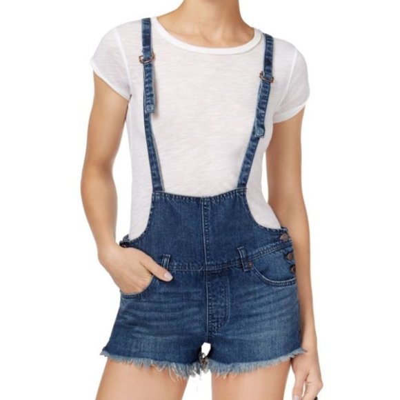 Free People Strappy Denim Shortall - Picture 2 of 13